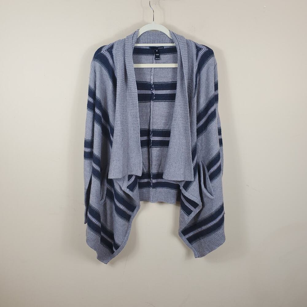 Aqua Striped Open Front Cardigan Women's Size S